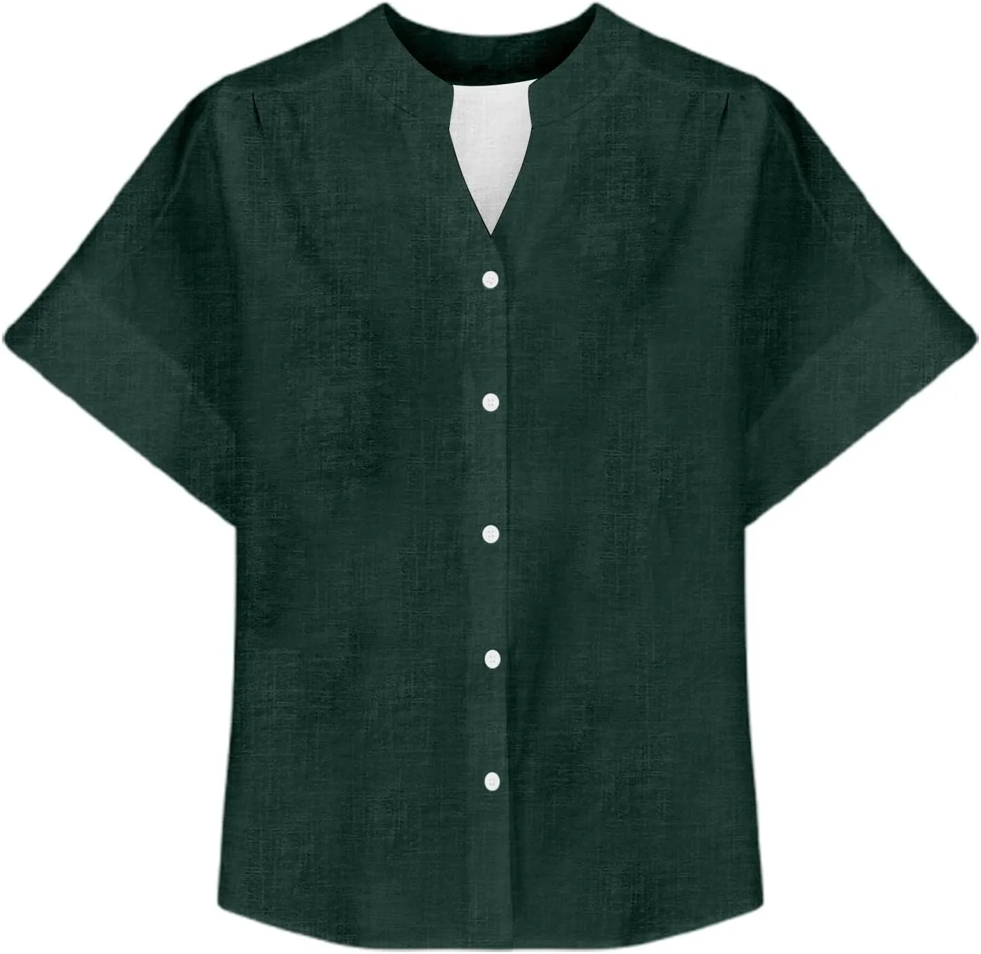 Womens Linen Shirts V Neck Buttons Blouses Solid Color Oversized Tops Short Sleeve Loose Fit Tunic Top