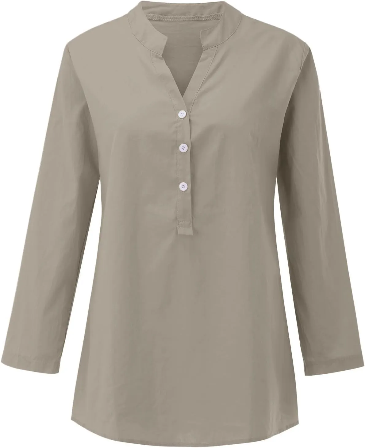 Women's Linen Shirts V-Neck Buttons Blouses Solid Oversized Tops Short Sleeve Loose T-Shirts