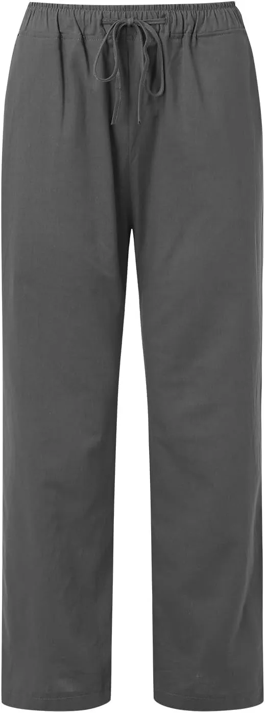 Women's Linen Summer Palazzo Pants Flowy Wide Leg Beach Pants Elastic High Waisted Button Trousers with Pocket