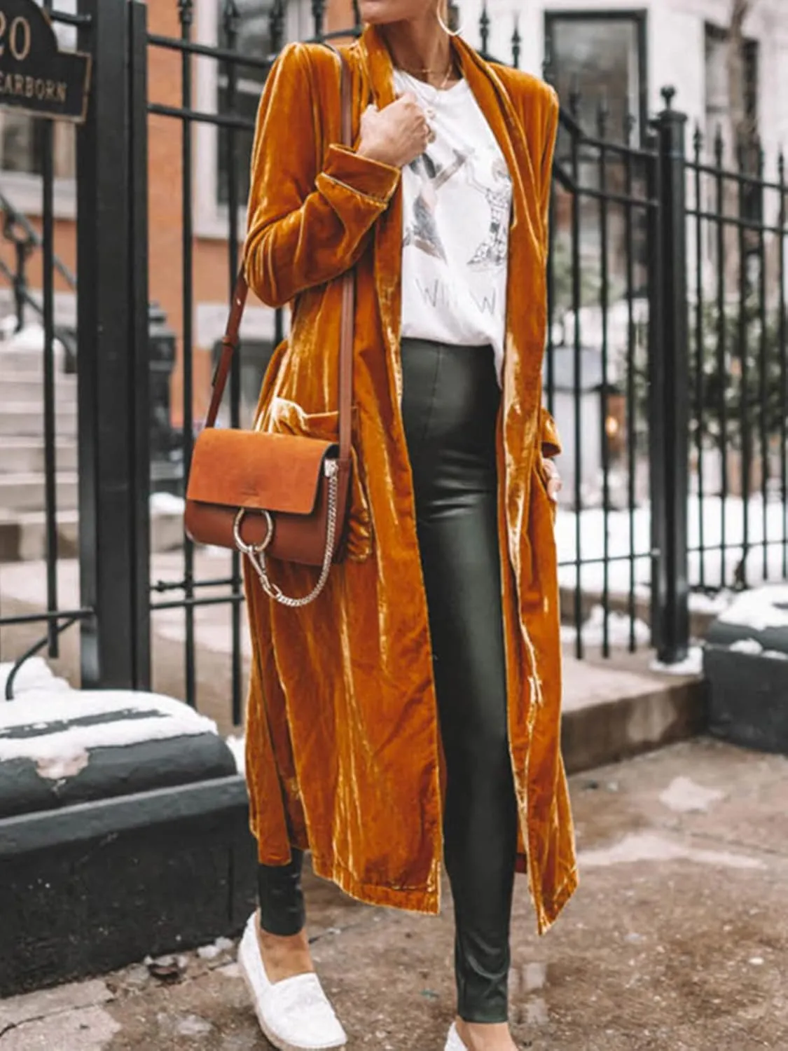 Women's Long Velvet Cardigan Jacket Casual Open Front Lapel Cardigan Maxi Blazer Duster Sweater with Pocket