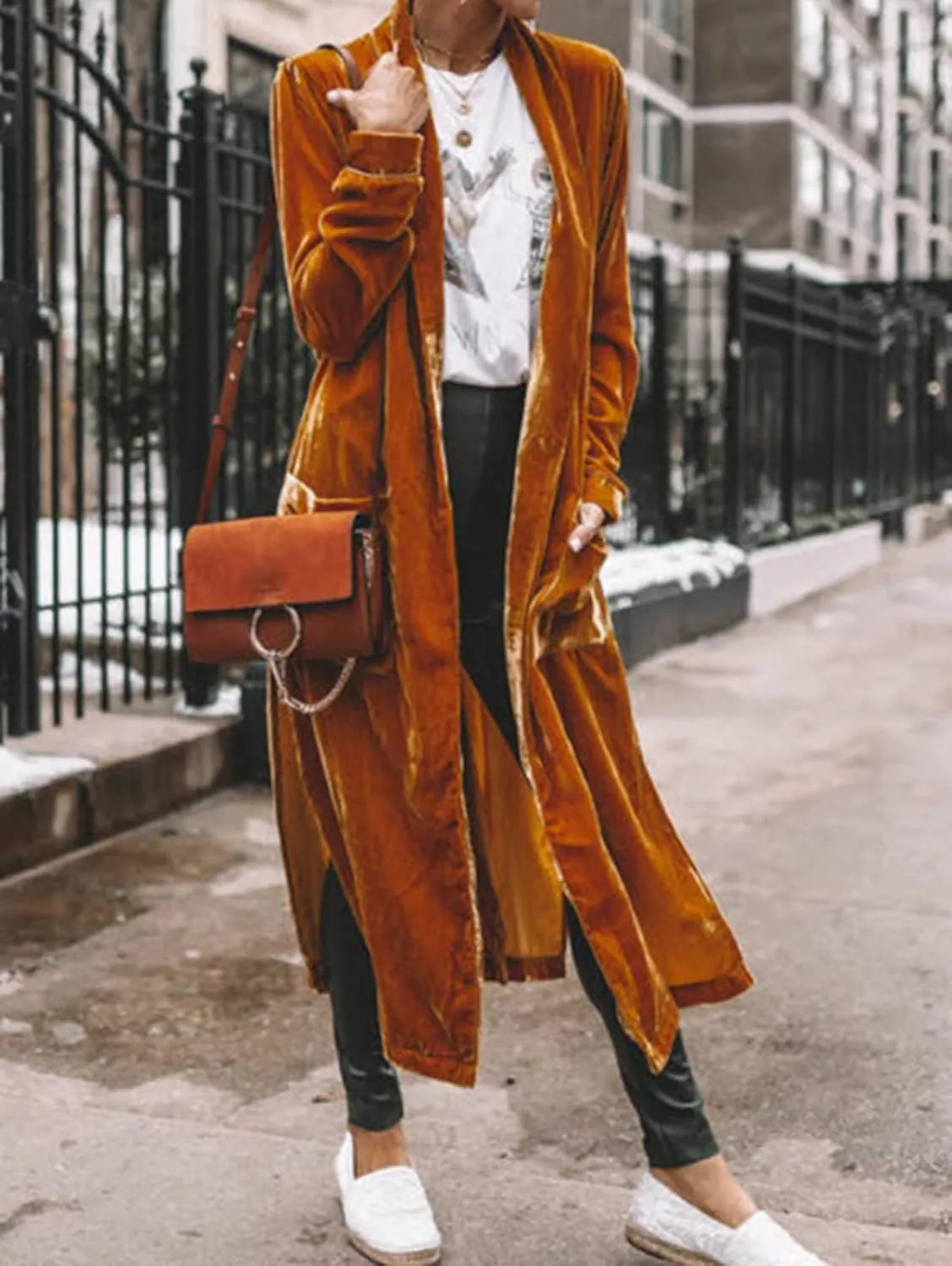 Women's Long Velvet Cardigan Jacket Casual Open Front Lapel Cardigan Maxi Blazer Duster Sweater with Pocket