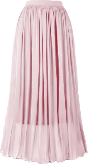 Women's Metallic Shiny Maxi Skirts Lightweight Silky Flowy Skirt for Summer Beach Holiday