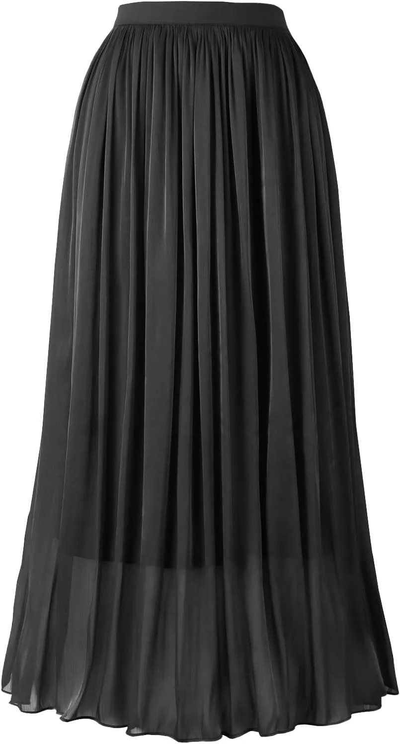 Women's Metallic Shiny Maxi Skirts Lightweight Silky Flowy Skirt for Summer Beach Holiday