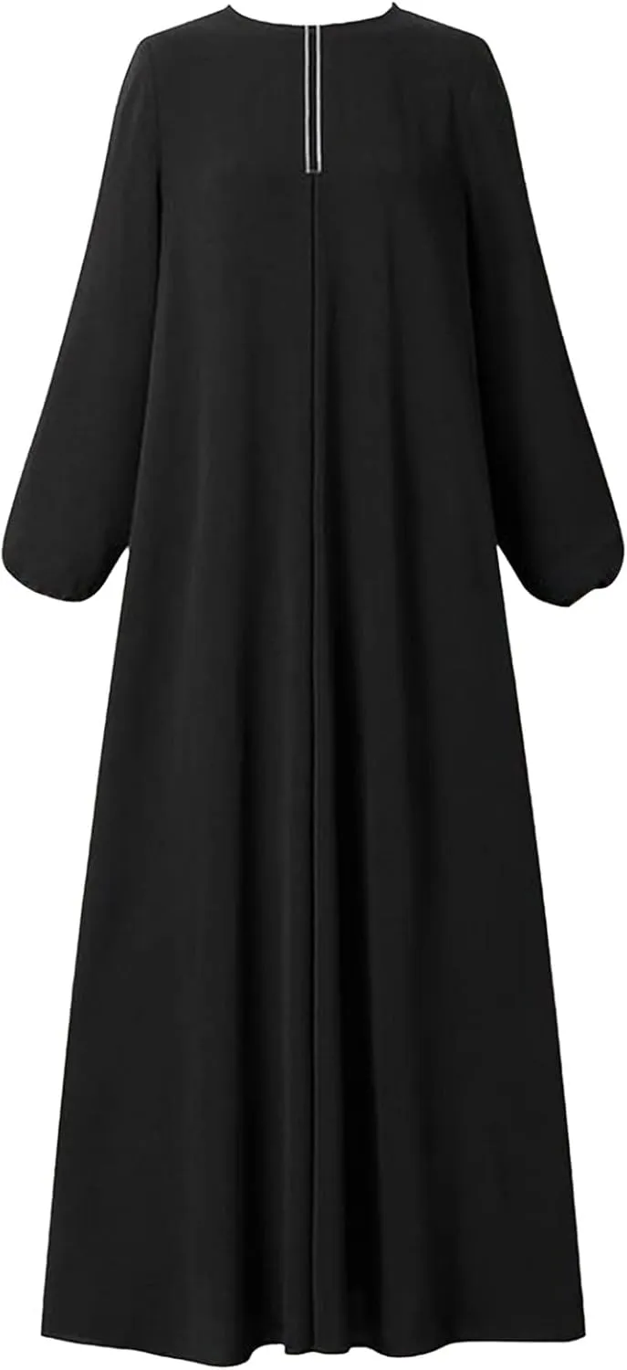 Womens Muslim Robe Loose Fancy Maxi Dress Turkey Islamic Middle East Dubai Long Gown Full Length Dress with Belt