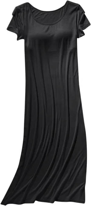 Women's Nightgown Soft Modal Sleep Dress Summer Short Sleeve Loose Comfy Sleepwear with Built in Shelf Bra