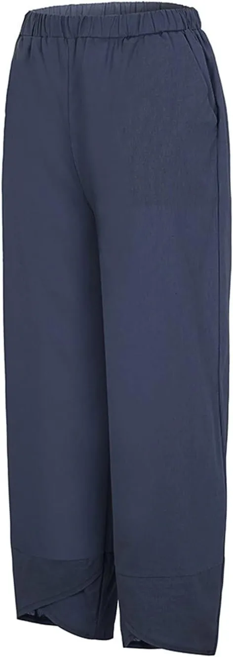Women's Pants Casual Summer Elastic High Waist Linen Pants Straight Leg Wide Leg Cropped Pants Yoga Pants Plus