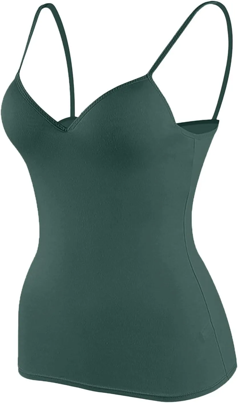 Women's Shelf Bra Camisoles Tops Adjustable Strap Cami Tank Workout Yoga Shirts Cotton Layering Undershirts