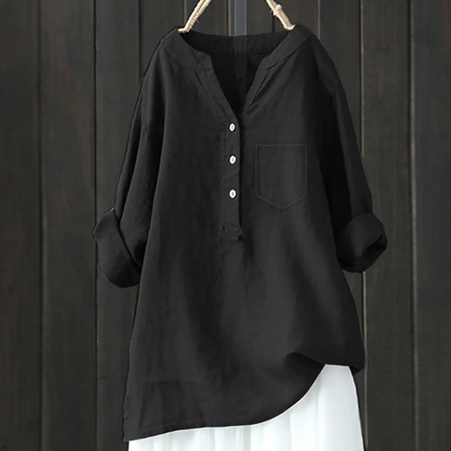 Women's Short Sleeve Cotton Linen Shirts Casual Round Neck Dress T-Shirt Plain Loose Summer Tshirts