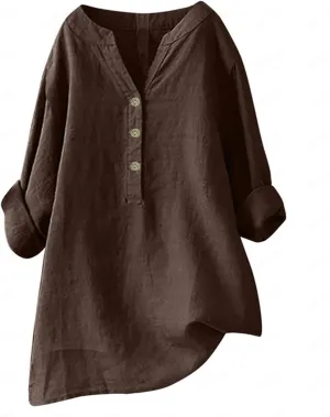 Women's Short Sleeve Cotton Linen Shirts Casual Round Neck Dress T-Shirt Plain Loose Summer Tshirts