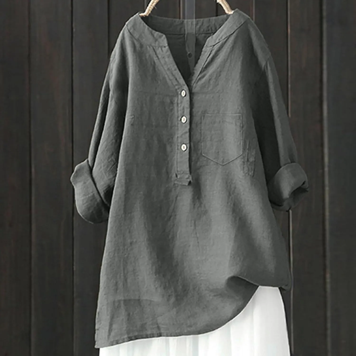 Women's Short Sleeve Cotton Linen Shirts Casual Round Neck Dress T-Shirt Plain Loose Summer Tshirts
