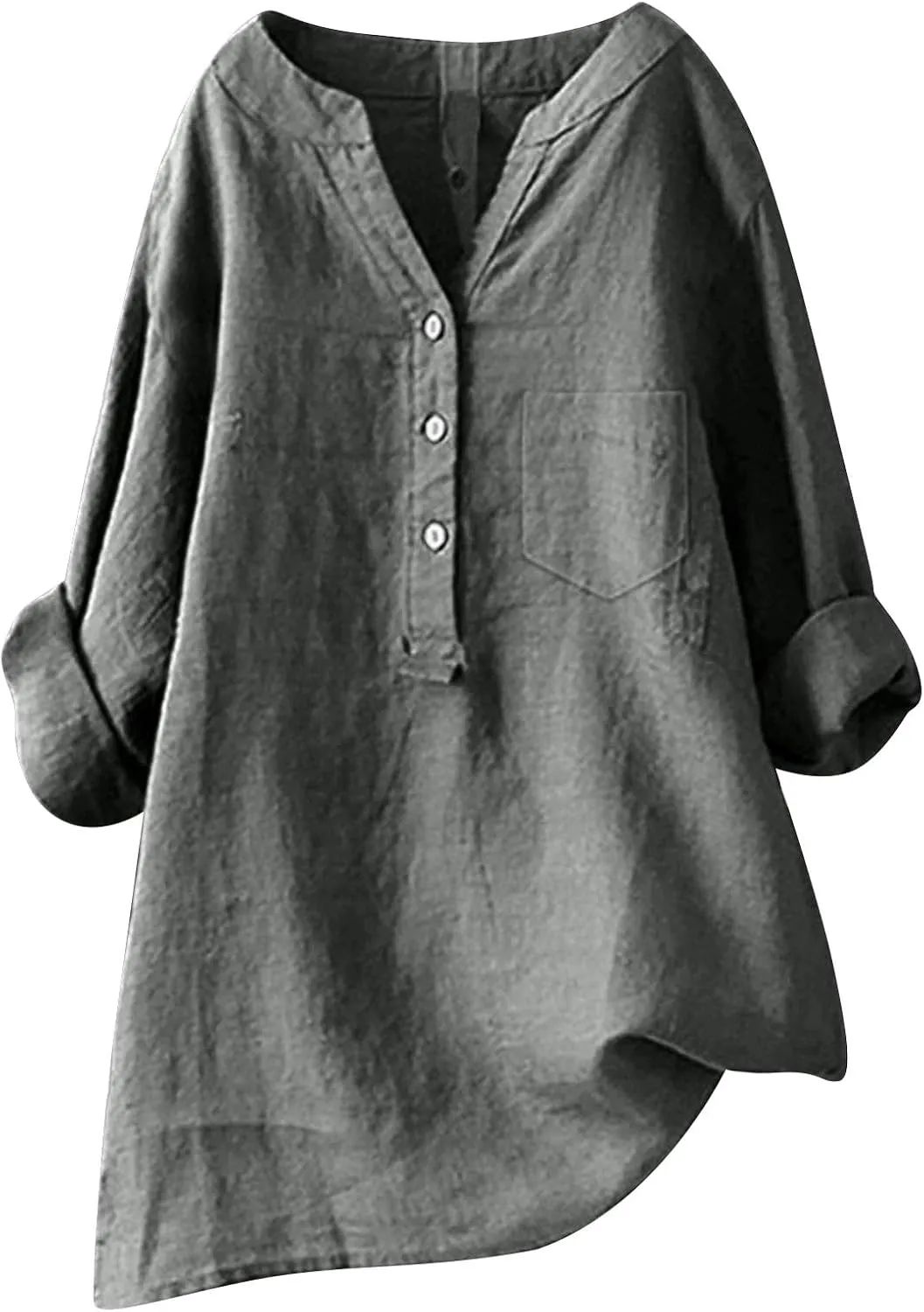 Women's Short Sleeve Cotton Linen Shirts Casual Round Neck Dress T-Shirt Plain Loose Summer Tshirts