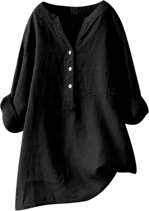 Women's Short Sleeve Cotton Linen Shirts Casual Round Neck Dress T-Shirt Plain Loose Summer Tshirts