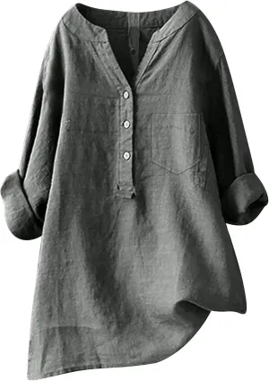 Women's Short Sleeve Cotton Linen Shirts Casual Round Neck Dress T-Shirt Plain Loose Summer Tshirts
