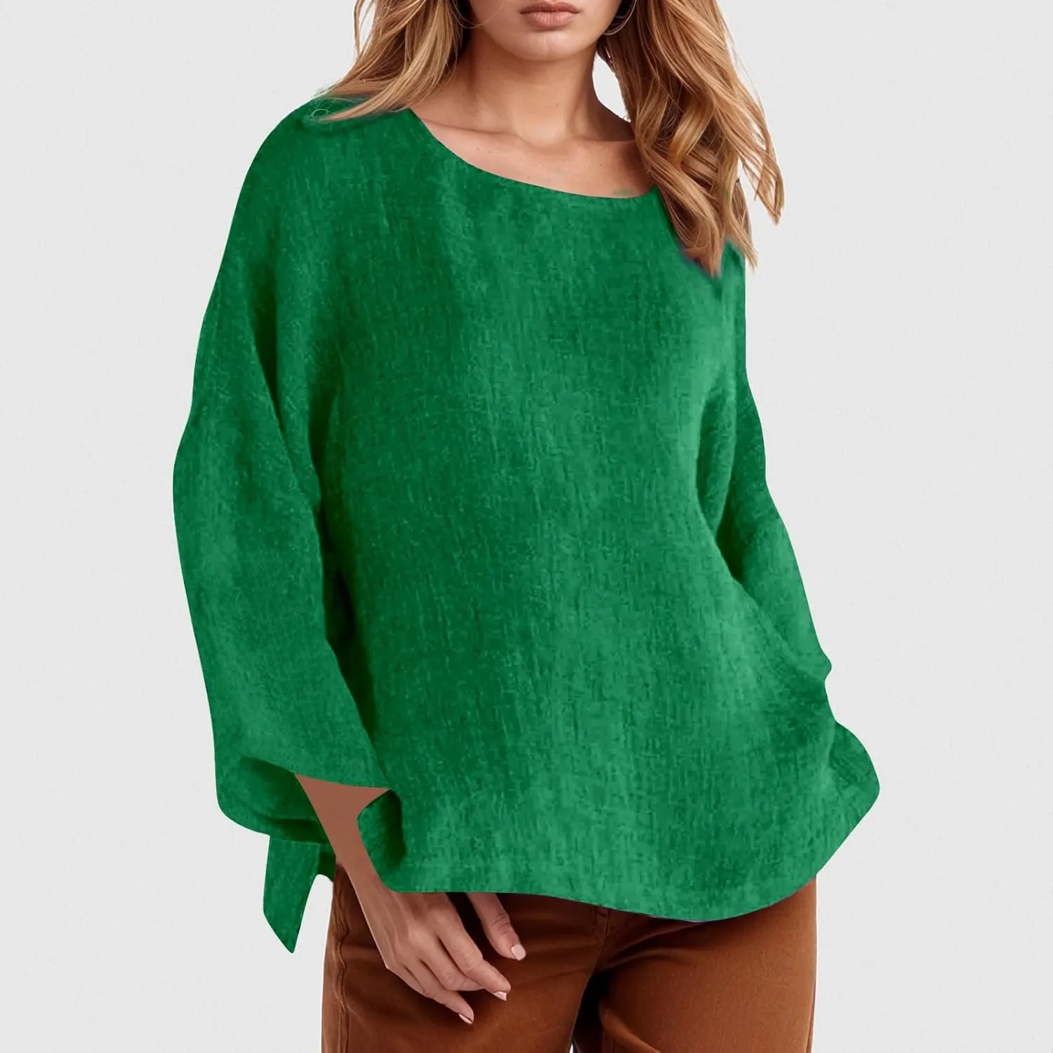 Women's Short Sleeve Linen Shirt Casual Crew Neck Oversized T-Shirt Button Loose Fit Summer Tee Shirt