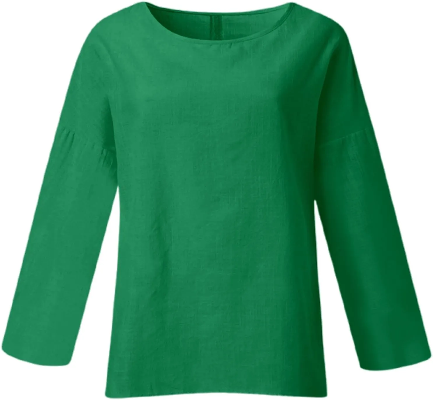 Women's Short Sleeve Linen Shirt Casual Crew Neck Oversized T-Shirt Button Loose Fit Summer Tee Shirt