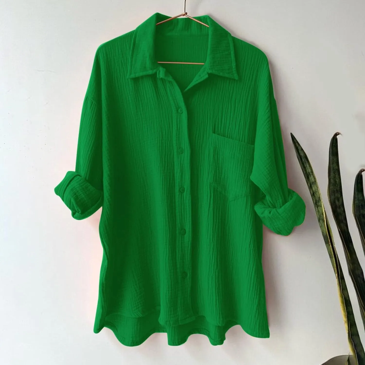 Womens Short Sleeve Linen Shirt Casual Round Neck Oversized T Shirts Button Up Loose Fit Summer Tee Tops