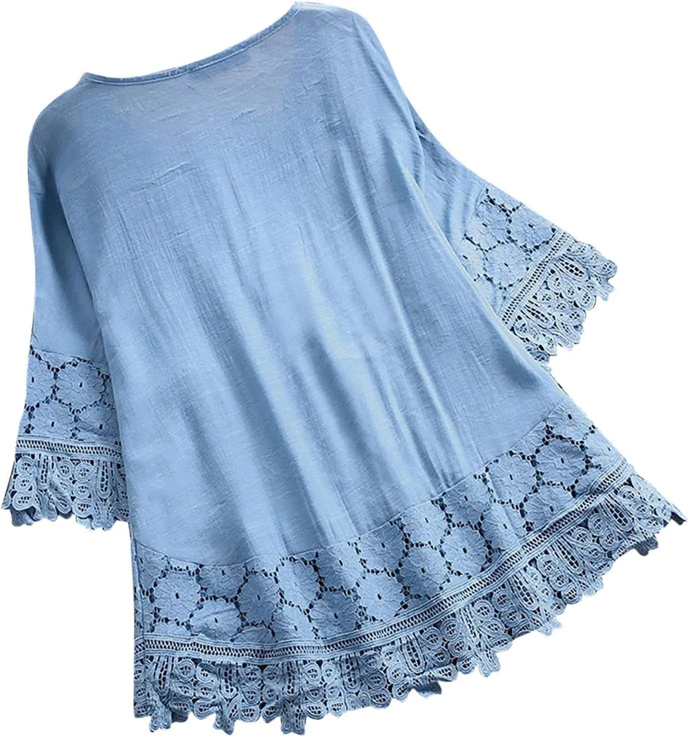 Women's Short Sleeve Linen Shirts Casual Crew Neck Lightweight T-Shirts Button Loose Fit Summer Tee Top