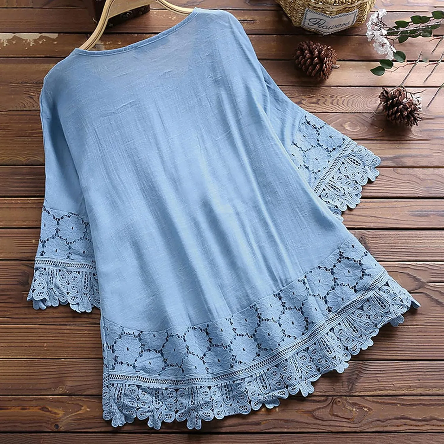 Women's Short Sleeve Linen Shirts Casual Crew Neck Lightweight T-Shirts Button Loose Fit Summer Tee Top