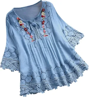 Women's Short Sleeve Linen Shirts Casual Crew Neck Lightweight T-Shirts Button Loose Fit Summer Tee Top
