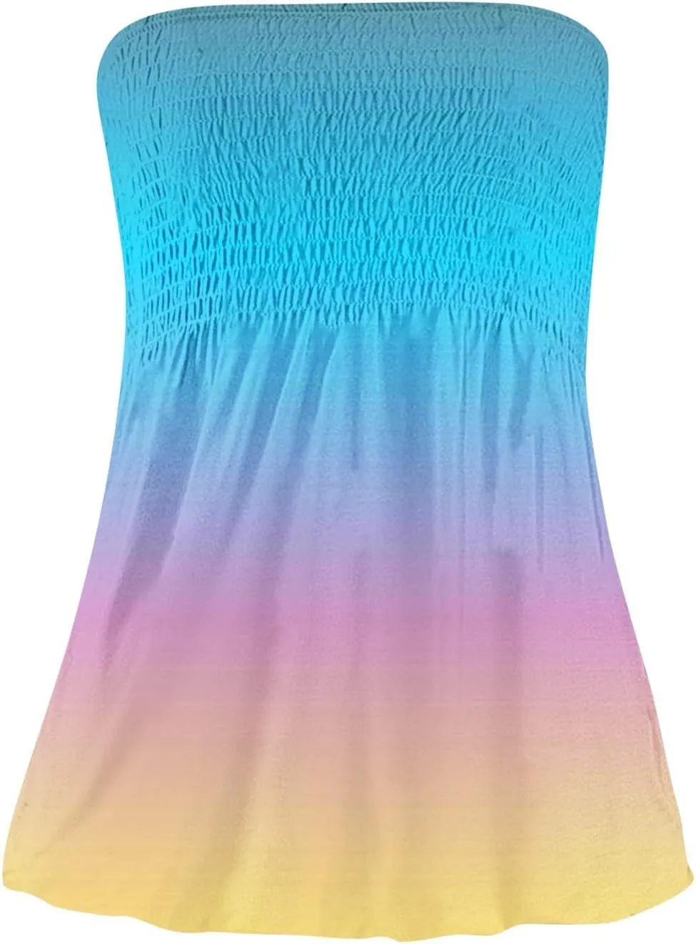 Womens Smocked Strapless Bandeau Tank Tops Floral Tube Tops Backless Bandeau Tunic Tops Sleeveless Shirts