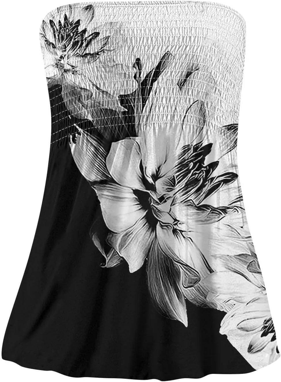 Womens Smocked Strapless Bandeau Tank Tops Floral Tube Tops Backless Bandeau Tunic Tops Sleeveless Shirts