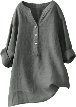 Womens Solid Color Linen Short Sleeve T Shirt Summer Comfy Casual Plus Size Tunic Tops V Neck Loose Fit Tshirt