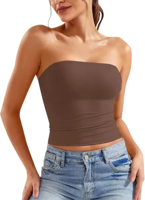 Womens Strapless Tube Tops Sexy Backless Sleeveless Bandeau Shirts Going Out Crop Top Summer Outfits 2025