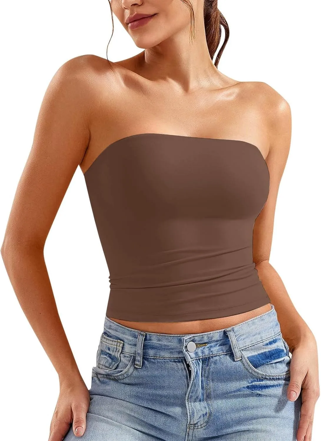 Womens Strapless Tube Tops Sexy Backless Sleeveless Bandeau Shirts Going Out Crop Top Summer Outfits 2025