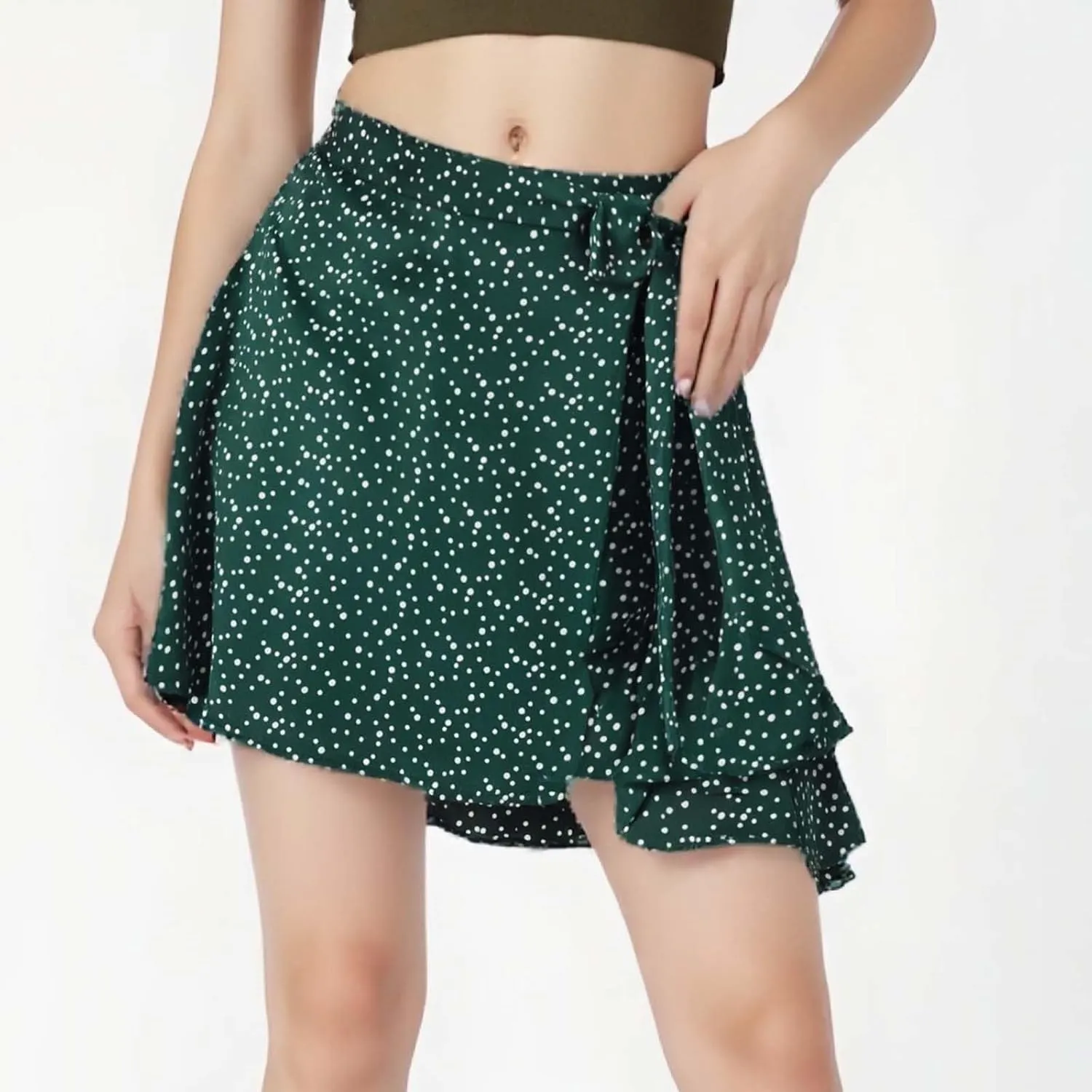 Womens Summer Silky Satin Chiffon Mini Skirt High Waist Adjustable Self Tie Wrap Flowy Ruffle Floral Beach Skirt
