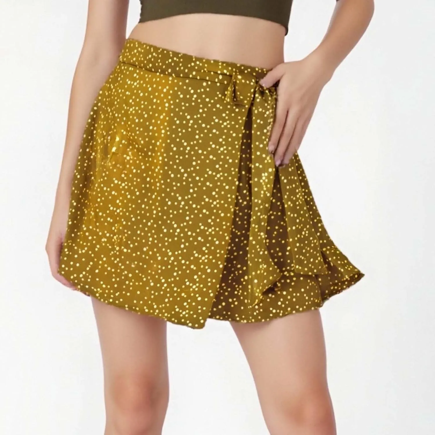 Womens Summer Silky Satin Chiffon Mini Skirt High Waist Adjustable Self Tie Wrap Flowy Ruffle Floral Beach Skirt