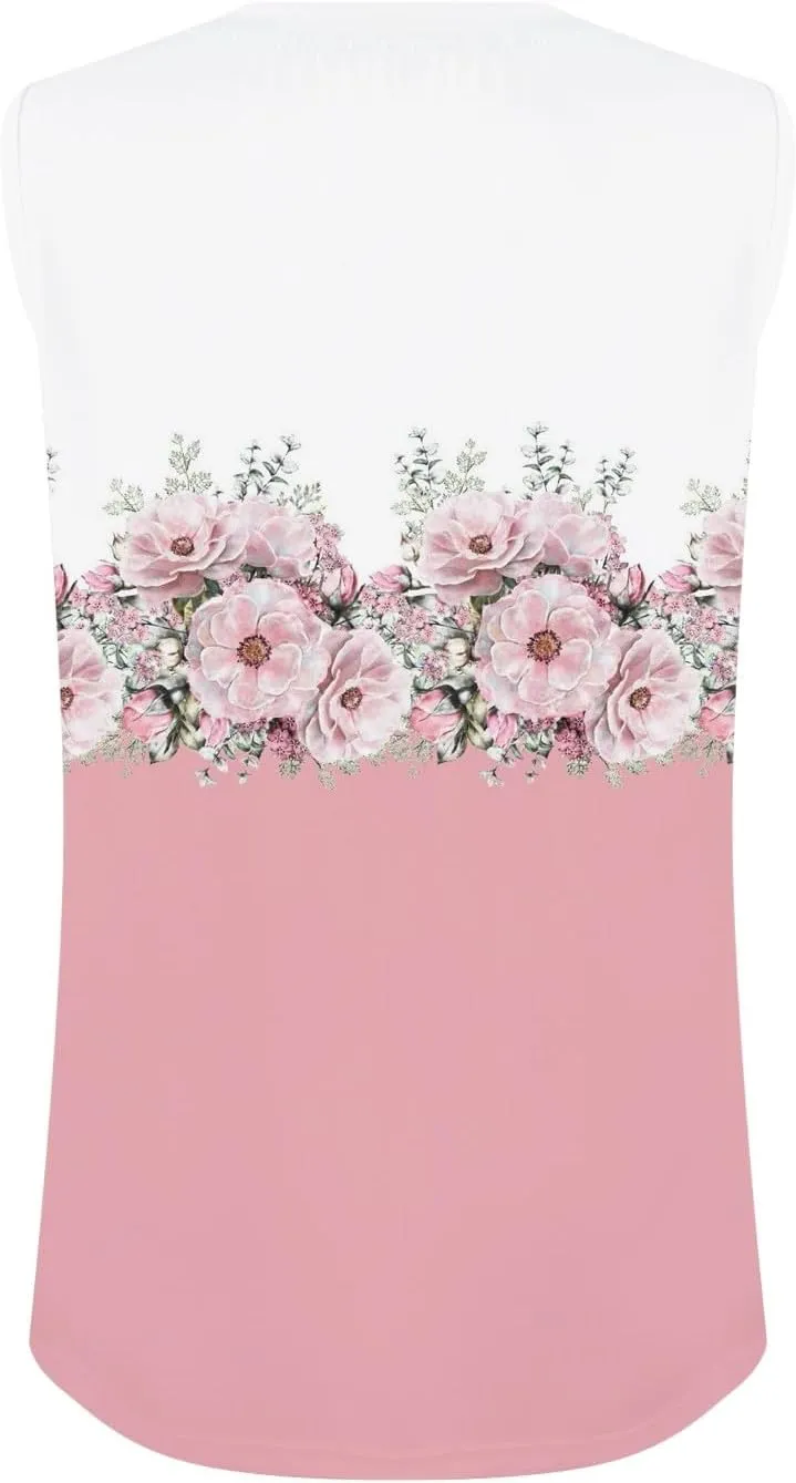 Women's Summer Tank Tops 2025 Fashion Pleated Crew Neck Floral Loose Fit Casual Sleeveless Flowy Boho Tunic Shirts