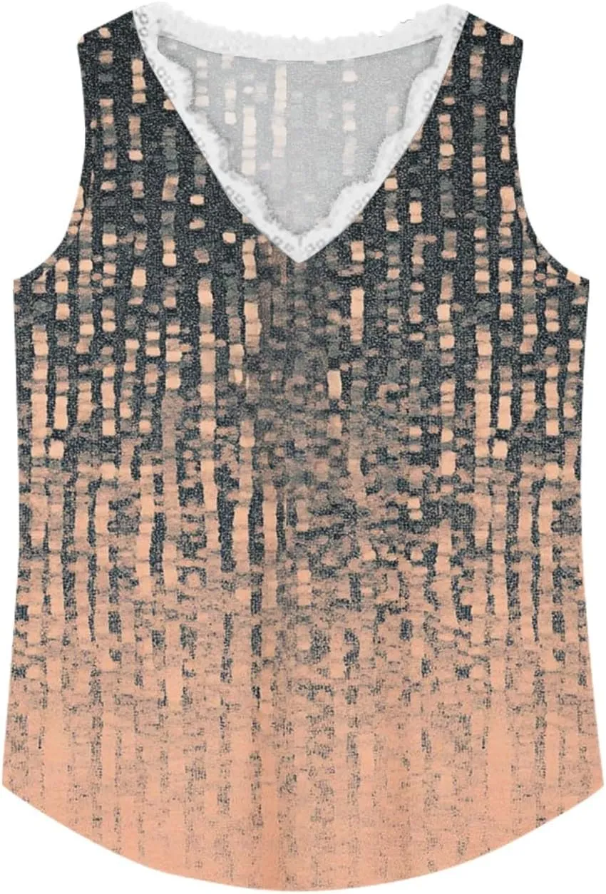 Womens Summer Tank Tops Loose Fit Lace V Neck Sleeveless Tops Shirts Dressy Casual Flowy Going Out Tank Tops