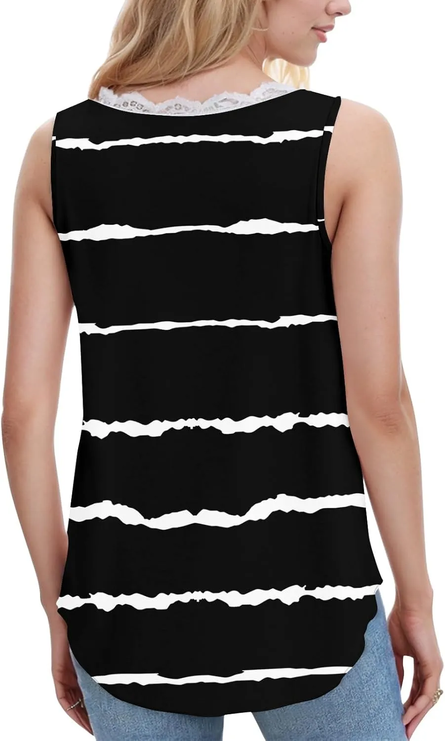 Womens Summer Tank Tops Loose Fit Lace V Neck Sleeveless Tops Shirts Dressy Casual Flowy Going Out Tank Tops
