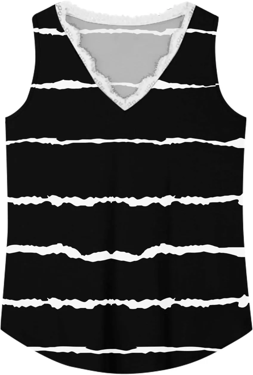 Womens Summer Tank Tops Loose Fit Lace V Neck Sleeveless Tops Shirts Dressy Casual Flowy Going Out Tank Tops