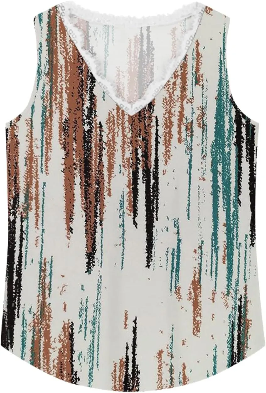 Womens Summer Tank Tops Loose Fit Lace V Neck Sleeveless Tops Shirts Dressy Casual Flowy Going Out Tank Tops