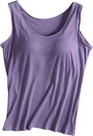 Womens Summer Tops Tank Tops with Built in Bra Modal Padded Camisole Yoga Bra Tanks Tops Racerback Workout Tops Undershirt