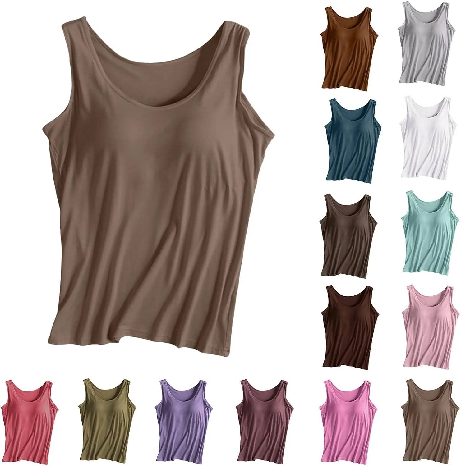 Womens Summer Tops Tank Tops with Built in Bra Modal Padded Camisole Yoga Bra Tanks Tops Racerback Workout Tops Undershirt