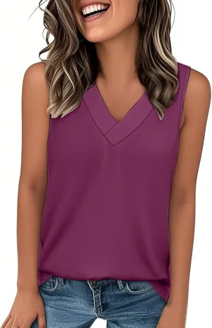 Womens Tank Top 2025 Sleeveless Summer Vacation Beach Tees Shirts Loose Flowy Basic T-Shirt