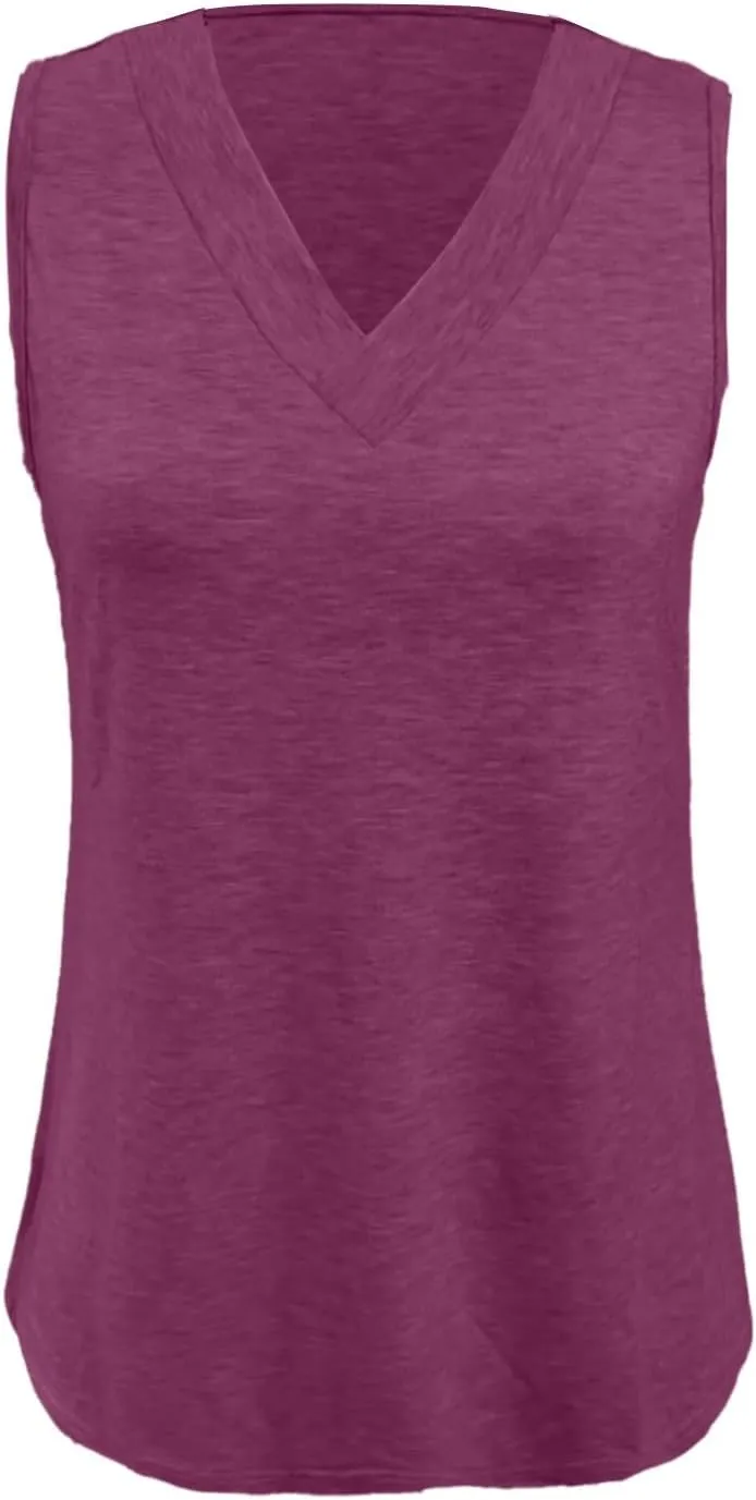Womens Tank Top 2025 Sleeveless Summer Vacation Beach Tees Shirts Loose Flowy Basic T-Shirt