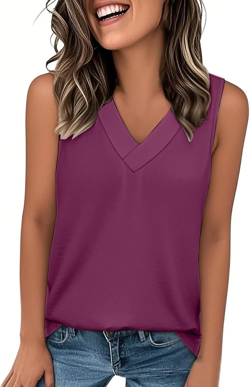 Womens Tank Top 2025 Sleeveless Summer Vacation Beach Tees Shirts Loose Flowy Basic T-Shirt