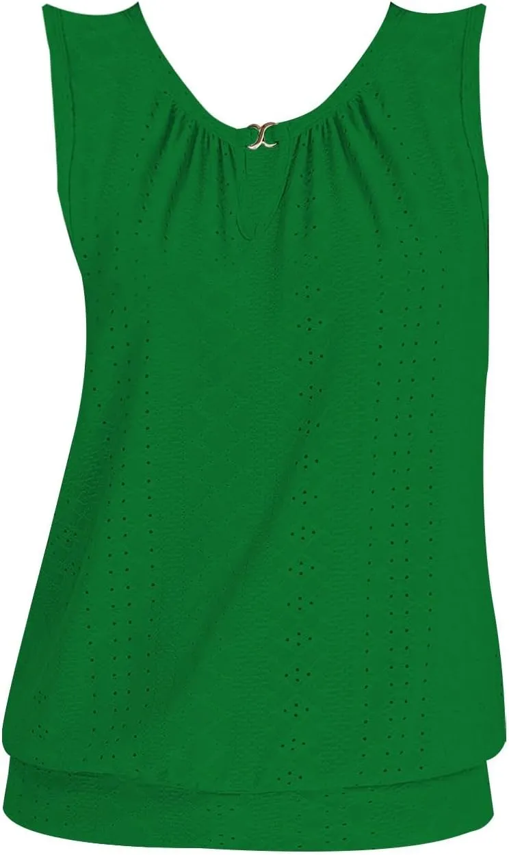 Womens Tank Tops Keyhole V Neck Tank Tops Summer Tops for Women 2025 Eyelet Embroidered Loose Fit
