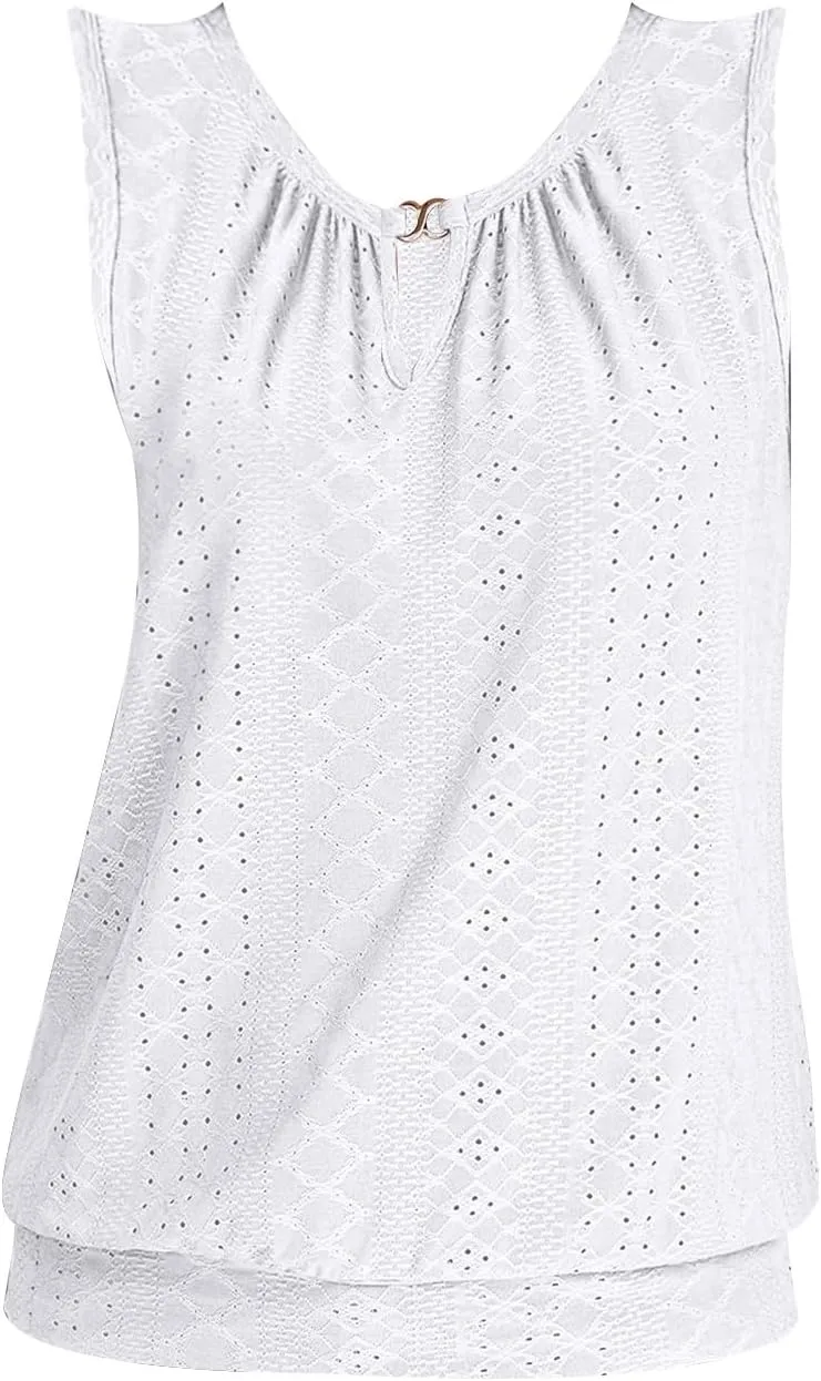 Womens Tank Tops Keyhole V Neck Tank Tops Summer Tops for Women 2025 Eyelet Embroidered Loose Fit