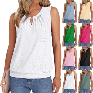Womens Tank Tops Keyhole V Neck Tank Tops Summer Tops for Women 2025 Eyelet Embroidered Loose Fit