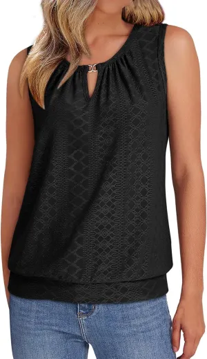 Womens Tank Tops Keyhole V Neck Tank Tops Summer Tops for Women 2025 Eyelet Embroidered Loose Fit