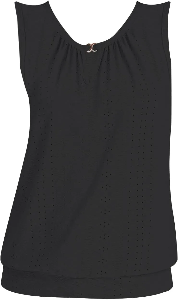 Womens Tank Tops Keyhole V Neck Tank Tops Summer Tops for Women 2025 Eyelet Embroidered Loose Fit