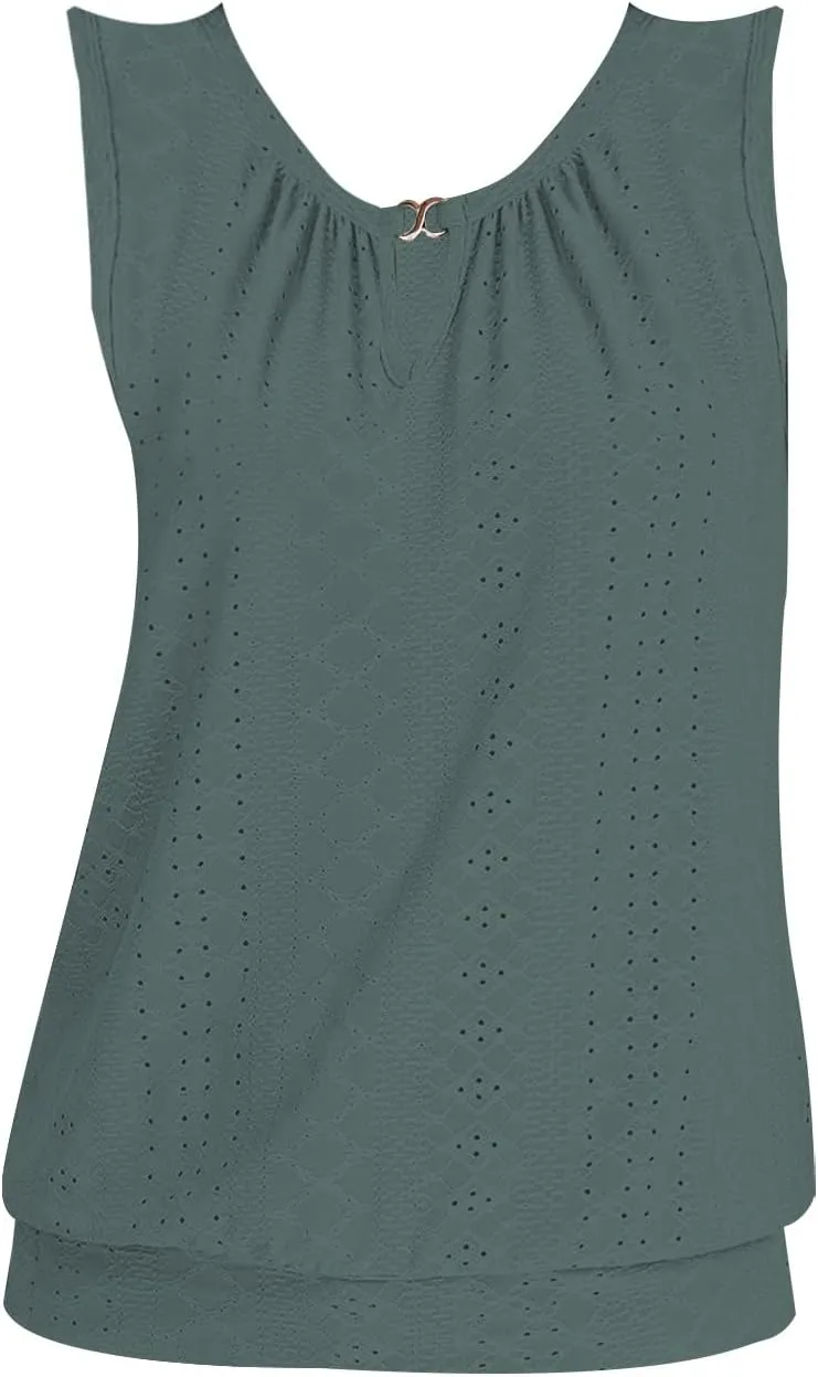 Womens Tank Tops Keyhole V Neck Tank Tops Summer Tops for Women 2025 Eyelet Embroidered Loose Fit