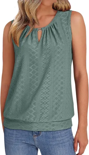 Womens Tank Tops Keyhole V Neck Tank Tops Summer Tops for Women 2025 Eyelet Embroidered Loose Fit