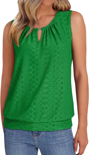 Womens Tank Tops Keyhole V Neck Tank Tops Summer Tops for Women 2025 Eyelet Embroidered Loose Fit