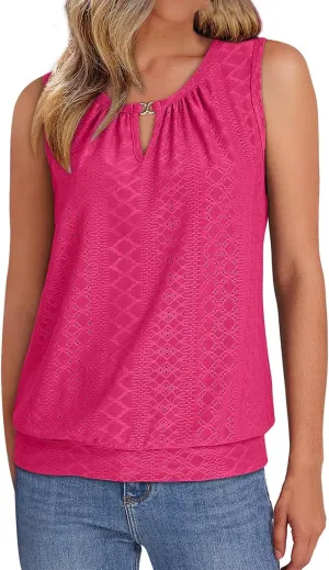 Womens Tank Tops Keyhole V Neck Tank Tops Summer Tops for Women 2025 Eyelet Embroidered Loose Fit