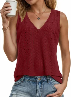 Womens Tank Tops Loose Fit Summer Tank Tops for Women 2025, V Neck Sleeve Embroidery Tops, Casual Loose Trendy